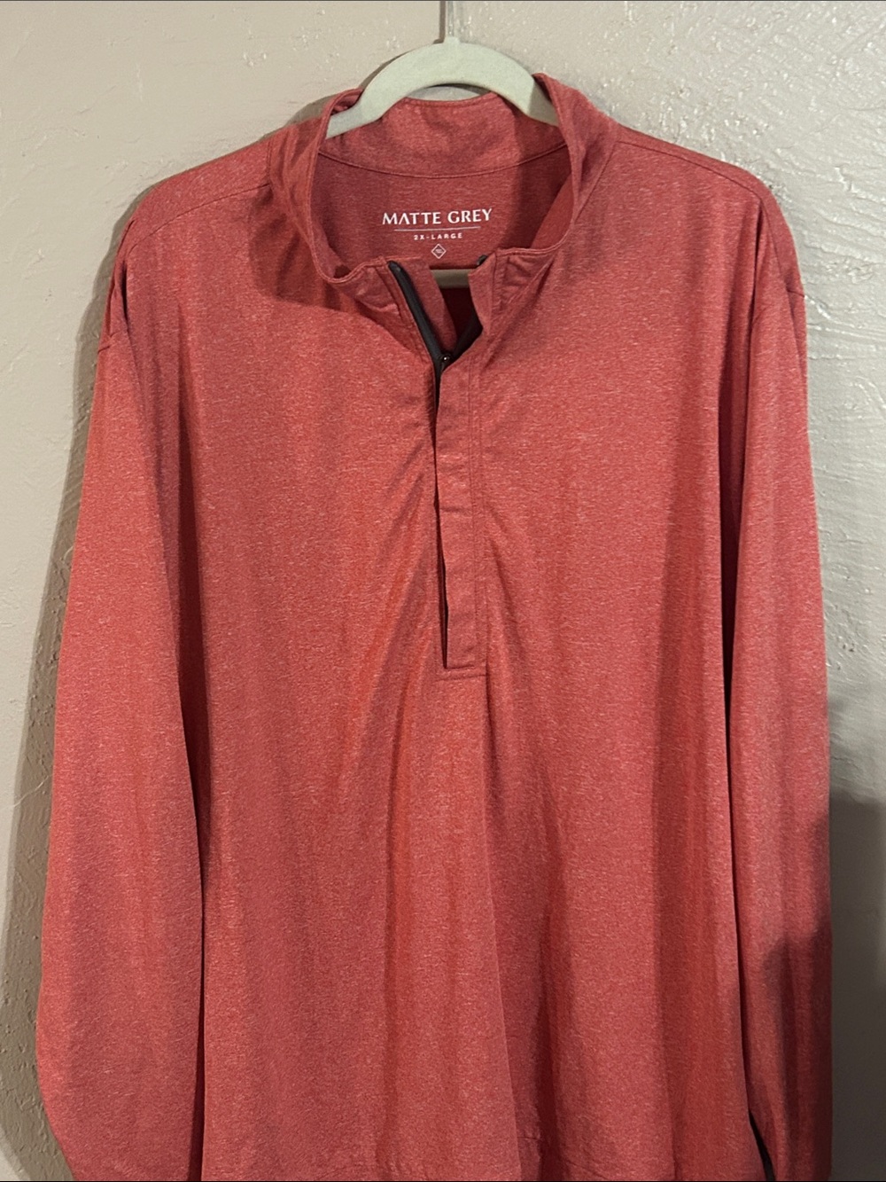 2xl Matte Grey Men’s Long-Sleeve Heather Coral Quarter-Zip